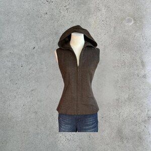 Vintage brown wool blend hooded vest